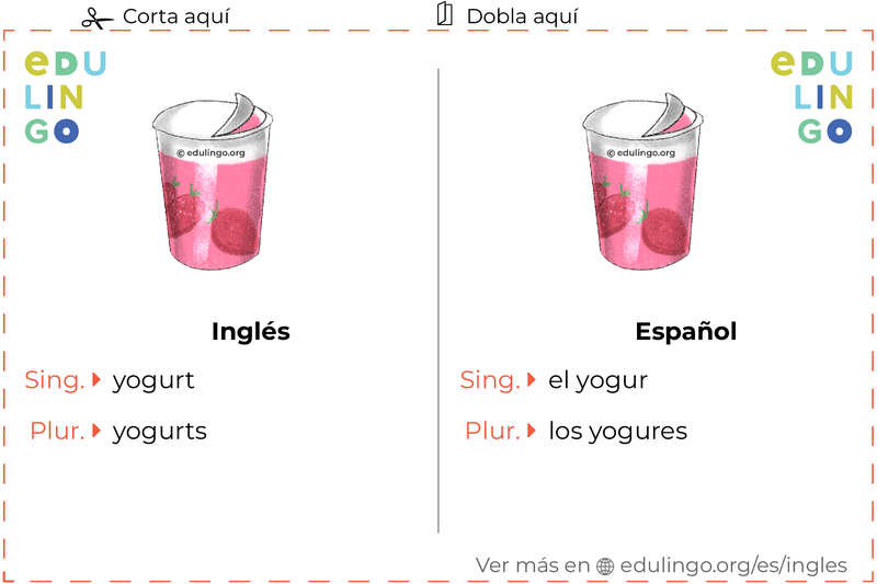 Ficha de Vocabulario Yogur en inglés para imprimir, practicar y aprender