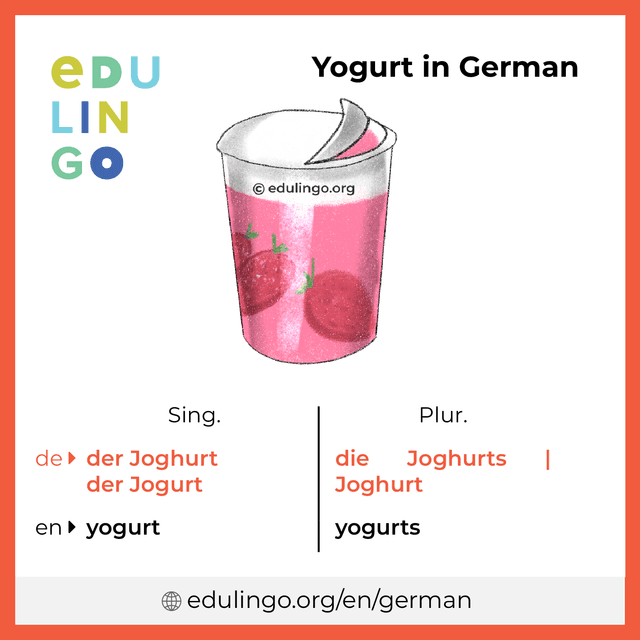 Yogurt in German vocabulary picture with singular and plural for download and printing