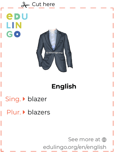 Blazer in English vocabulary flashcard for printing, practicing and learning