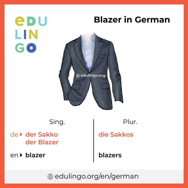 Blazer in German vocabulary picture with singular and plural for download and printing