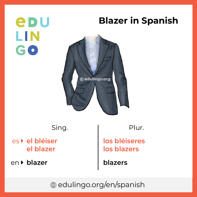 Blazer in Spanish vocabulary picture with singular and plural for download and printing