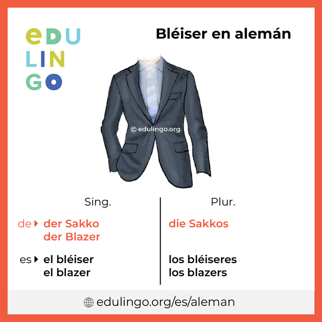 Imagen de vocabulario Bléiser en alemán con singular y plural para descargar e imprimir