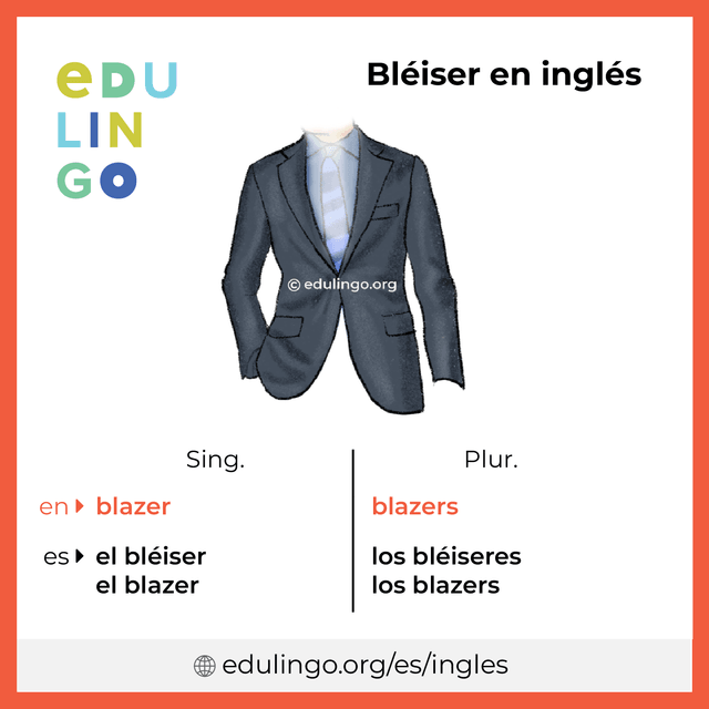 Imagen de vocabulario Bléiser en inglés con singular y plural para descargar e imprimir