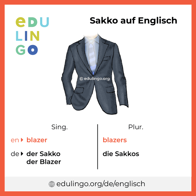 Sakko auf Englisch Vokabelbild mit Singular und Plural zum Herunterladen und Ausdrucken