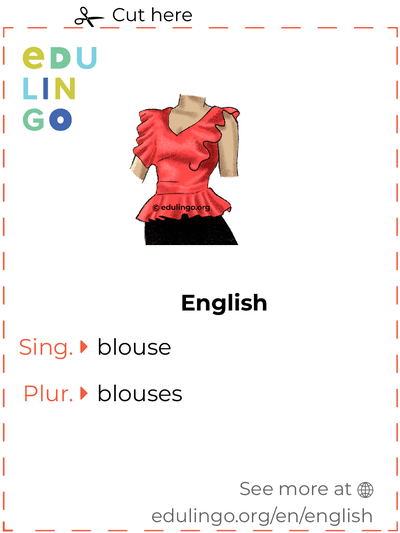 Blouse in English vocabulary flashcard for printing, practicing and learning