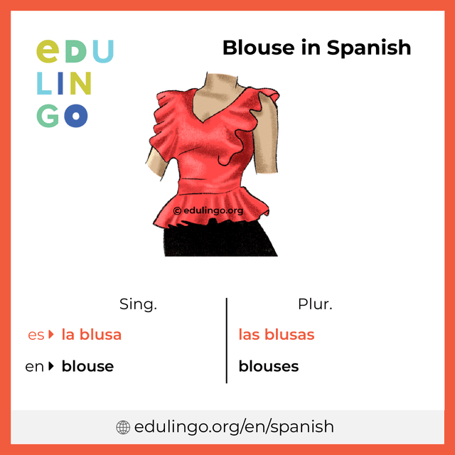 Blouse in Spanish vocabulary picture with singular and plural for download and printing