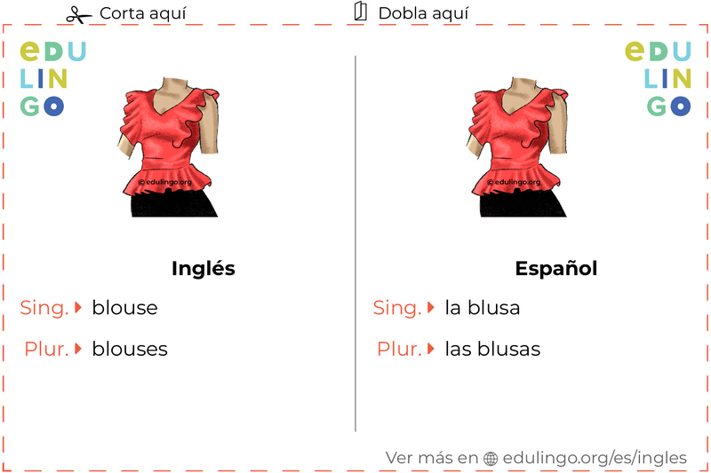 Ficha de Vocabulario Blusa en inglés para imprimir, practicar y aprender