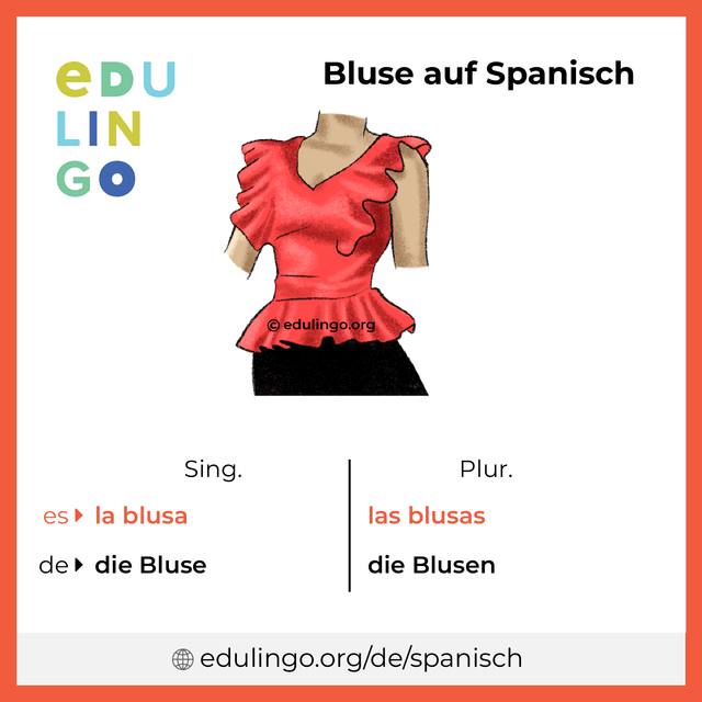 Bluse auf Spanisch Vokabelbild mit Singular und Plural zum Herunterladen und Ausdrucken