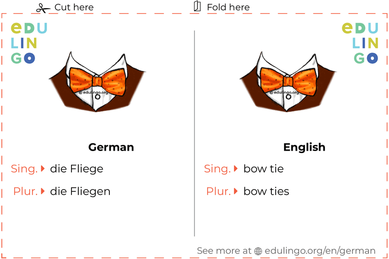 Bow Tie in German vocabulary flashcard for printing, practicing and learning