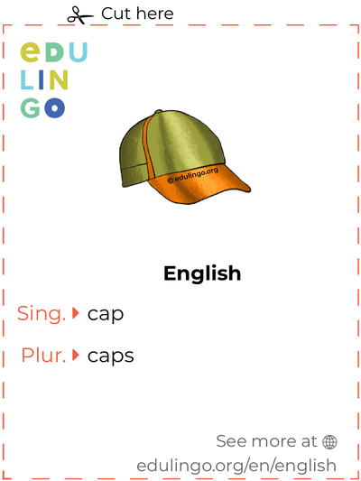 Cap in English vocabulary flashcard for printing, practicing and learning