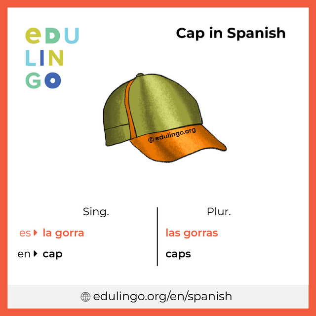 Cap in Spanish vocabulary picture with singular and plural for download and printing