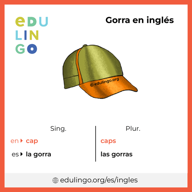 Imagen de vocabulario Gorra en inglés con singular y plural para descargar e imprimir