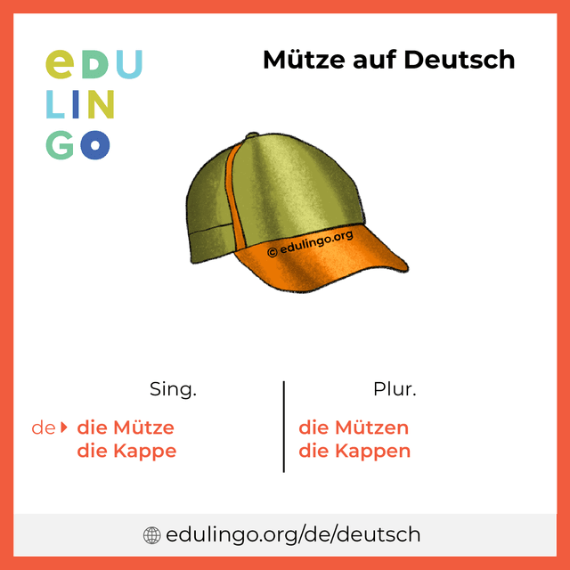 Mütze auf Deutsch Vokabelbild mit Singular und Plural zum Herunterladen und Ausdrucken