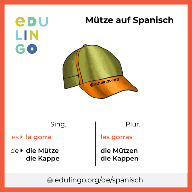 Mütze auf Spanisch Vokabelbild mit Singular und Plural zum Herunterladen und Ausdrucken