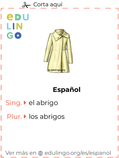 Ficha de Vocabulario Abrigo en español para imprimir, practicar y aprender
