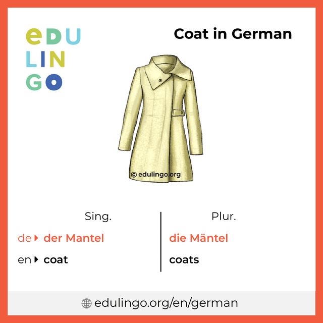 Coat in German vocabulary picture with singular and plural for download and printing