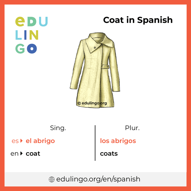 Coat in Spanish vocabulary picture with singular and plural for download and printing