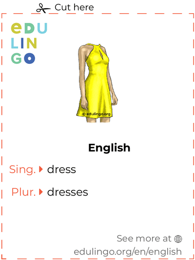 Dress in English vocabulary flashcard for printing, practicing and learning