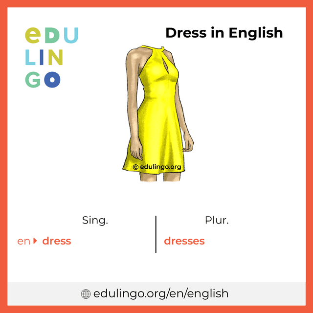 Dress in English vocabulary picture with singular and plural for download and printing