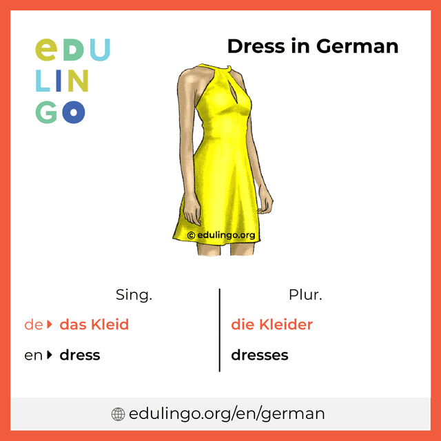 Dress in German vocabulary picture with singular and plural for download and printing