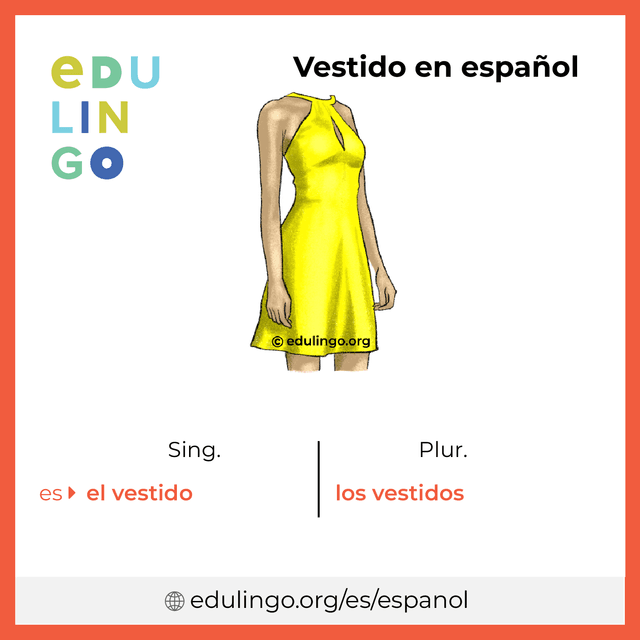 Imagen de vocabulario Vestido en español con singular y plural para descargar e imprimir