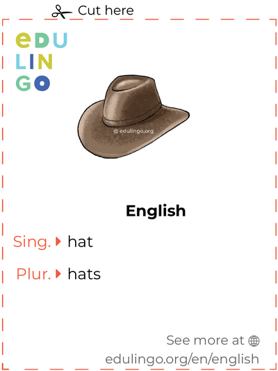 Hat in English vocabulary flashcard for printing, practicing and learning