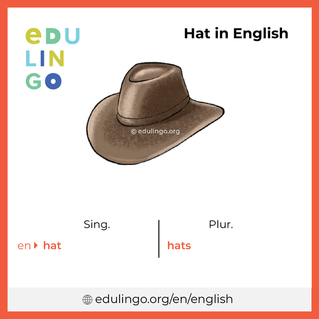 Hat in English vocabulary picture with singular and plural for download and printing