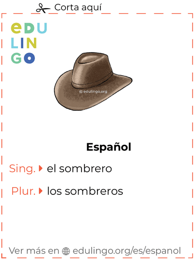 Ficha de Vocabulario Sombrero en español para imprimir, practicar y aprender