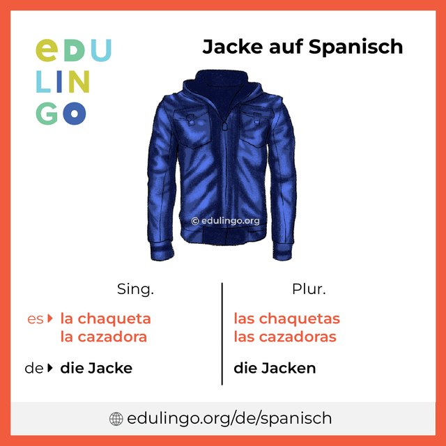Jacke auf Spanisch Vokabelbild mit Singular und Plural zum Herunterladen und Ausdrucken