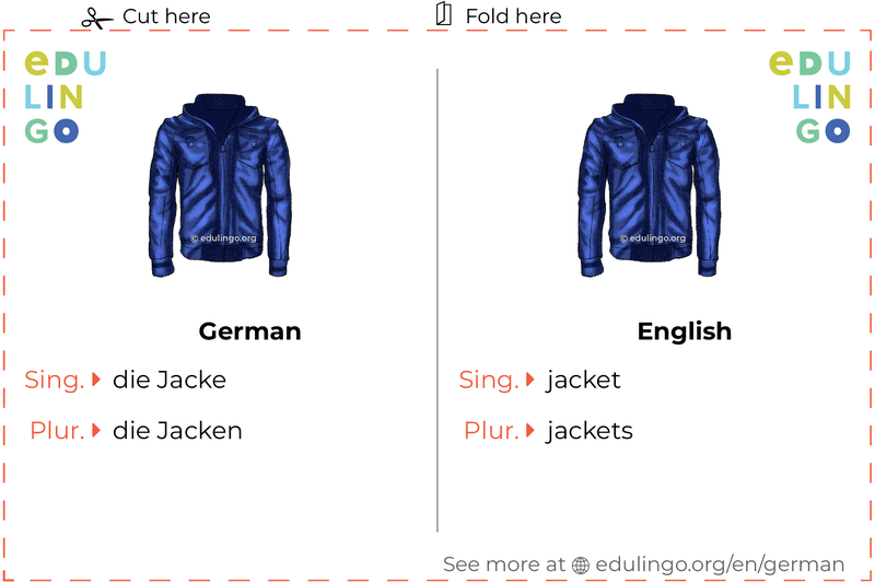 Jacket in German vocabulary flashcard for printing, practicing and learning