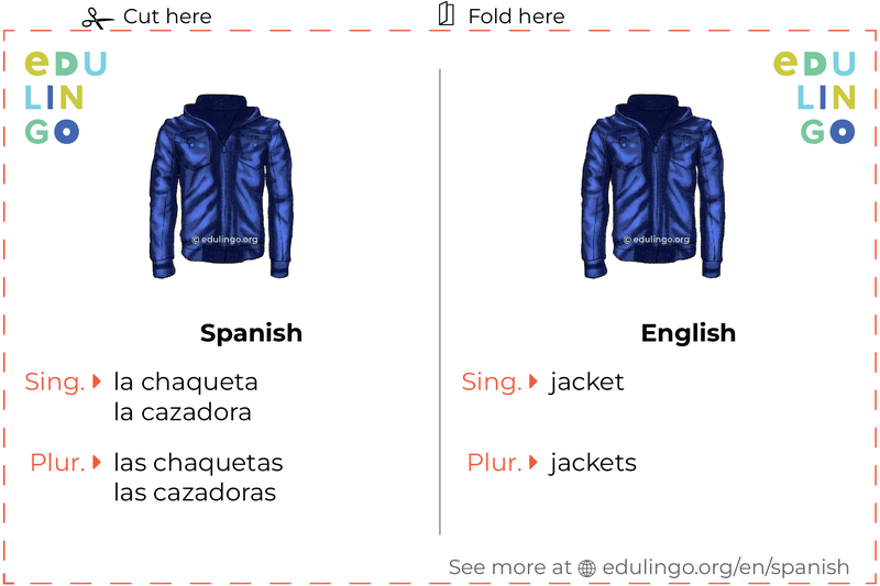 Jacket in Spanish vocabulary flashcard for printing, practicing and learning