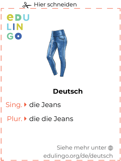 Jeans auf Deutsch Vokabelkartei zum Ausdrucken, Üben und Lernen