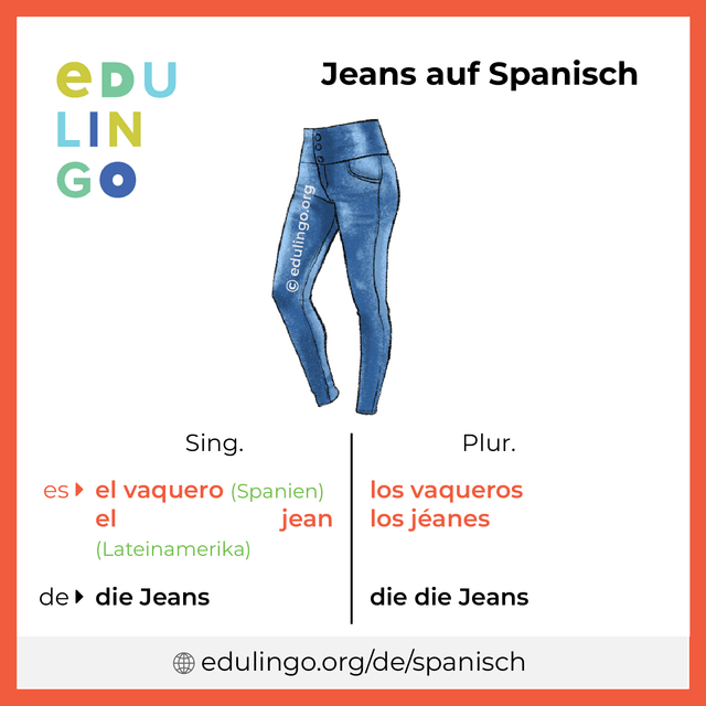 Jeans auf Spanisch Vokabelbild mit Singular und Plural zum Herunterladen und Ausdrucken