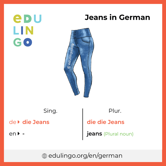 Jeans in German vocabulary picture with singular and plural for download and printing