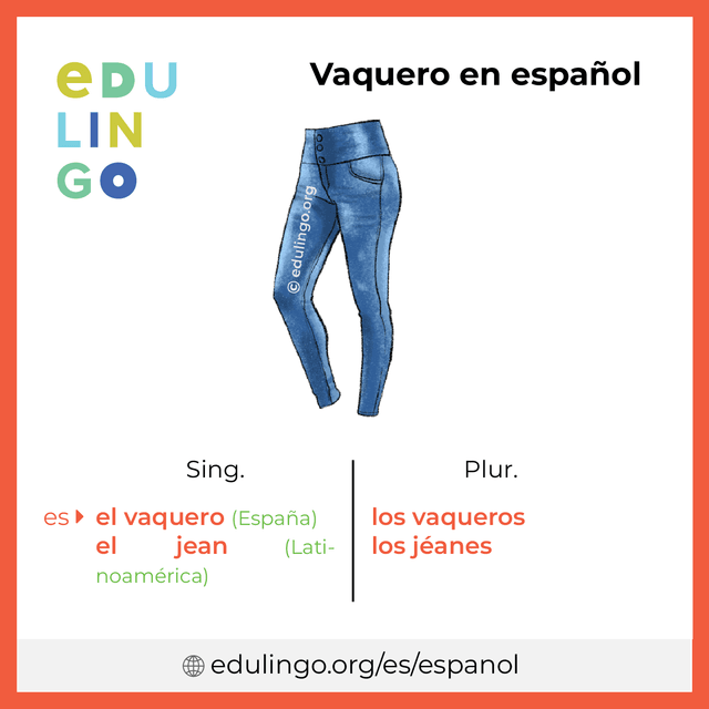 Imagen de vocabulario Vaquero en español con singular y plural para descargar e imprimir