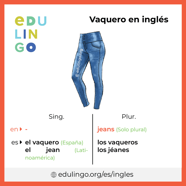 Imagen de vocabulario Vaquero en inglés con singular y plural para descargar e imprimir