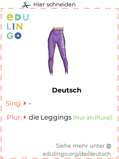 Leggings auf Deutsch Vokabelkartei zum Ausdrucken, Üben und Lernen