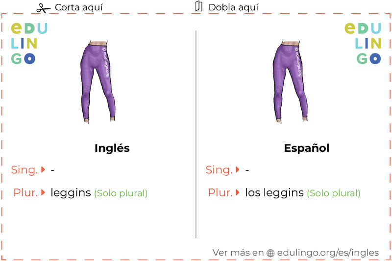 Ficha de Vocabulario Leggins en inglés para imprimir, practicar y aprender