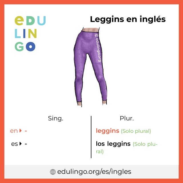 Imagen de vocabulario Leggins en inglés con singular y plural para descargar e imprimir