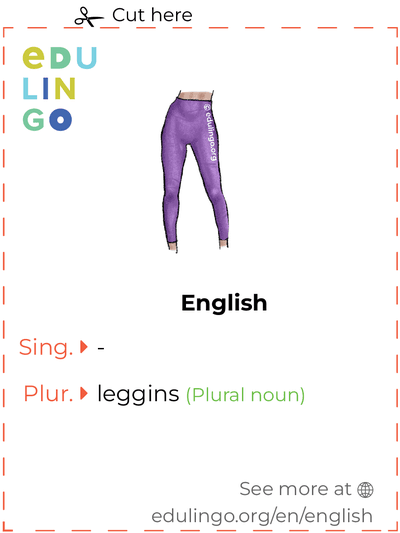 Leggins in English vocabulary flashcard for printing, practicing and learning