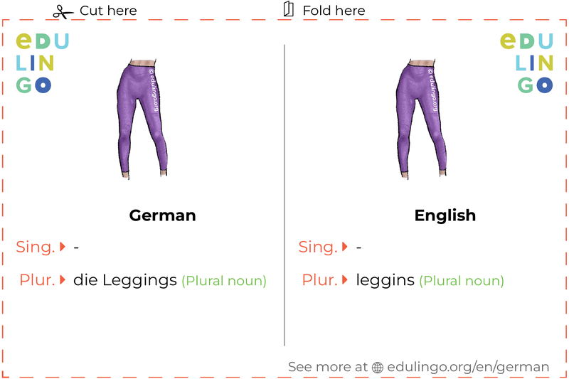 Leggins in German vocabulary flashcard for printing, practicing and learning