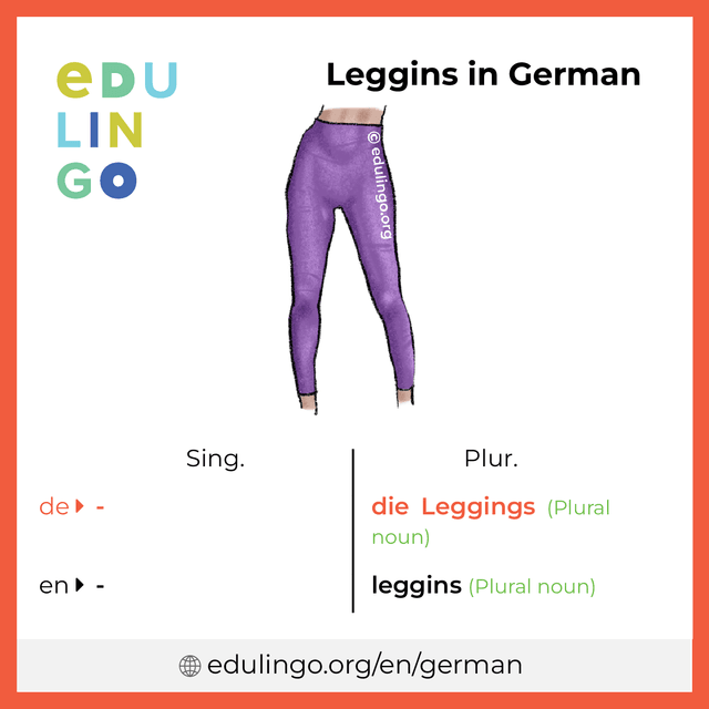 Leggins in German vocabulary picture with singular and plural for download and printing