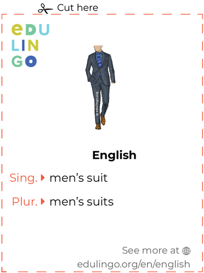Men'S Suit in English vocabulary flashcard for printing, practicing and learning