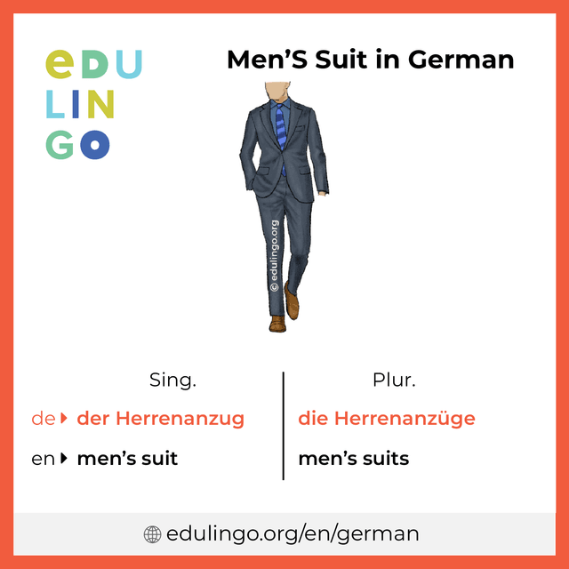 Men'S Suit in German vocabulary picture with singular and plural for download and printing