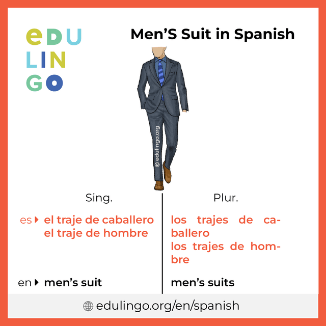 Men'S Suit in Spanish vocabulary picture with singular and plural for download and printing