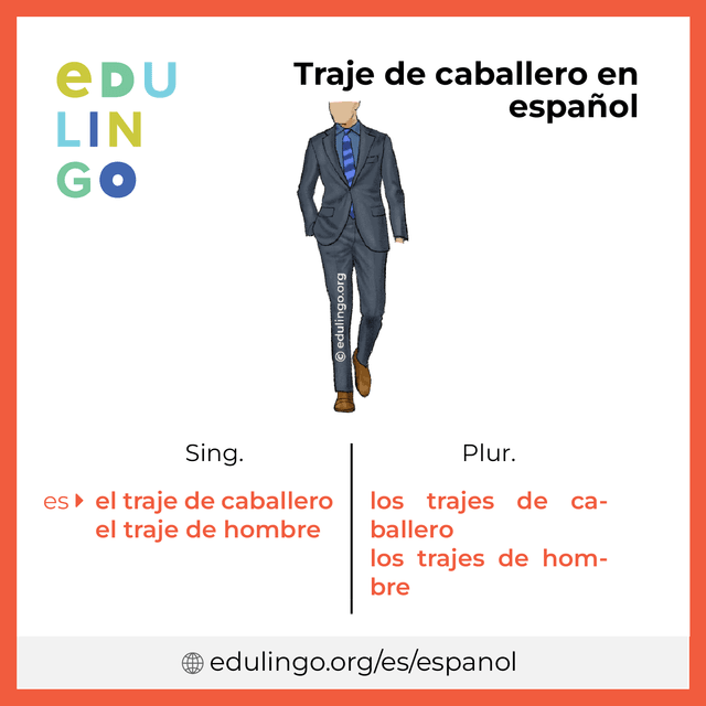 Imagen de vocabulario Traje de caballero en español con singular y plural para descargar e imprimir
