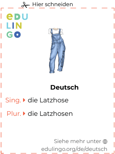 Latzhose auf Deutsch Vokabelkartei zum Ausdrucken, Üben und Lernen
