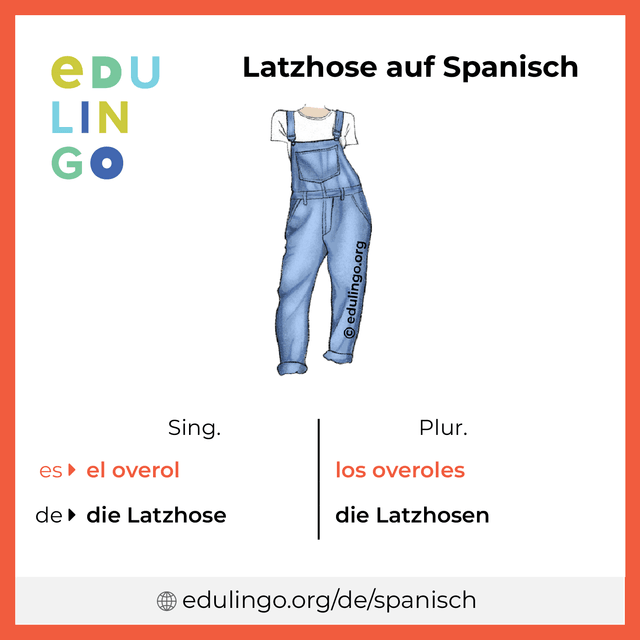 Latzhose auf Spanisch Vokabelbild mit Singular und Plural zum Herunterladen und Ausdrucken