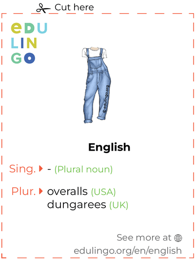 Overalls in English vocabulary flashcard for printing, practicing and learning