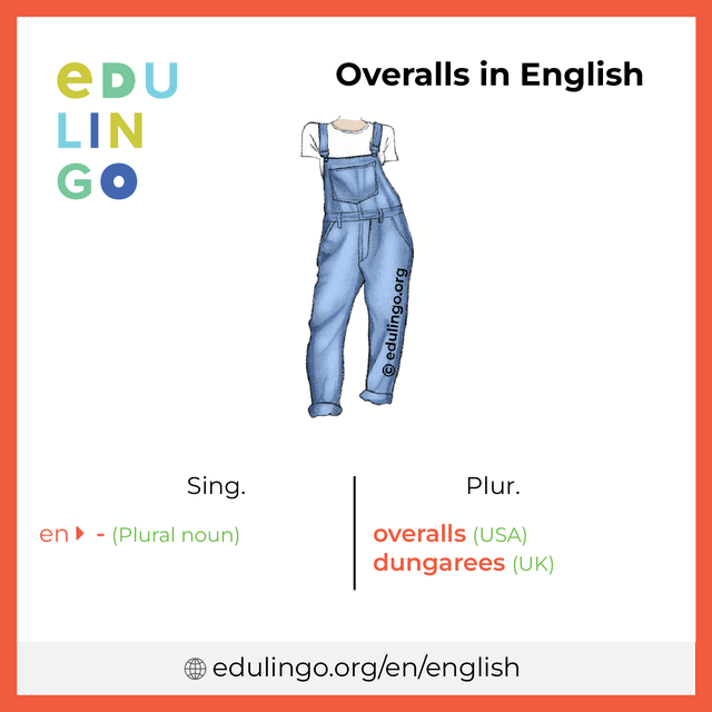 Overalls in English vocabulary picture with singular and plural for download and printing